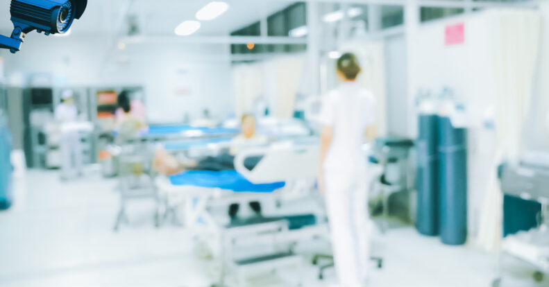 How are video cameras and speaker systems used in hospitals?